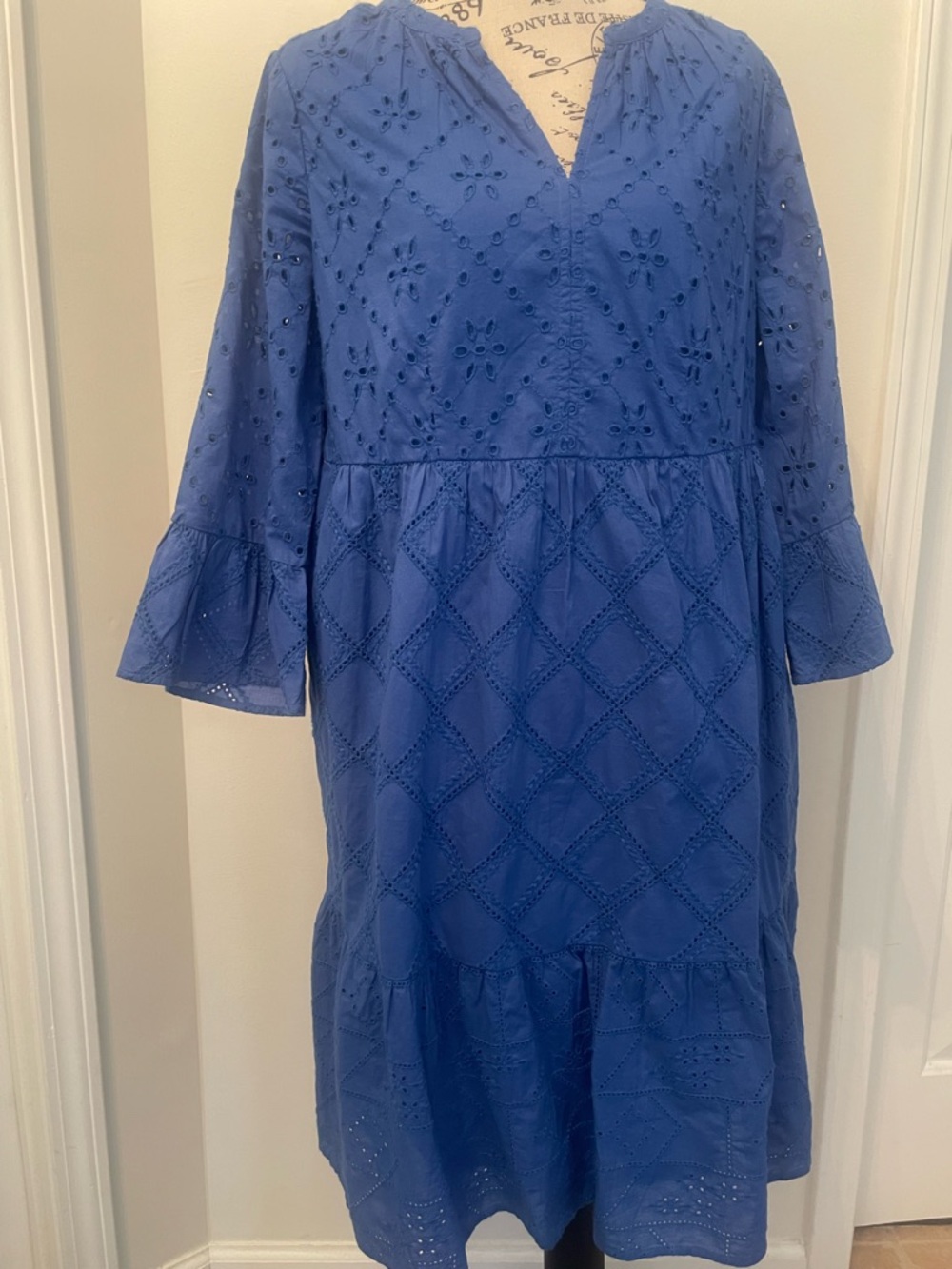 J. Jill Cobalt Blue Eyelet Cotton Dress
